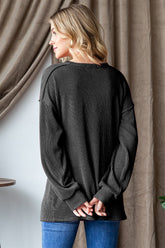Heimish Ribbed Exposed Seam Long Sleeve T-Shirt OutfitFlow